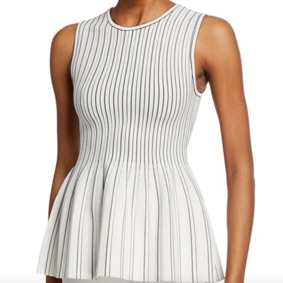 NWT!Theory White and Black Striped Peplum Tank, Top, Knit Size Petite Retail: $2 - Picture 5 of 16